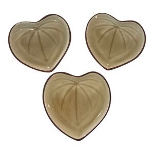 Set of Three Green Ceramic Kotobuki Flower Japanese Trinket Teabag Dish Plate